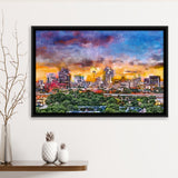San Antonio Texas Usa Downtown Skyline City Art Watercolor Framed Canvas Prints Wall Art Home Decor,Floating Frame
