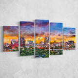 San Antonio Texas Usa Downtown Skyline 5 Pieces Mixed Canvas Prints Wall Art Home Decor