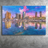 San Diego California Usa Downtown City City Art Watercolor Canvas Prints Wall Art Home Decor, Large Canvas