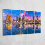 San Diego California Usa Downtown City 5 Pieces Extra Large Canvas Prints Wall Art Home Decor