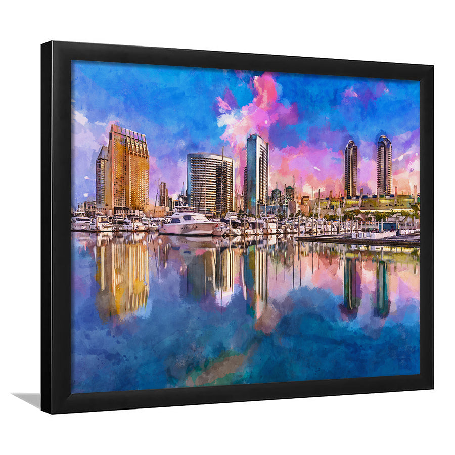 San Diego California Usa Downtown City City Art Watercolor Framed Art Prints Wall Art Decor,Framed Picture