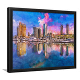 San Diego California Usa Downtown City City Art Watercolor Framed Art Prints Wall Art Decor,Framed Picture