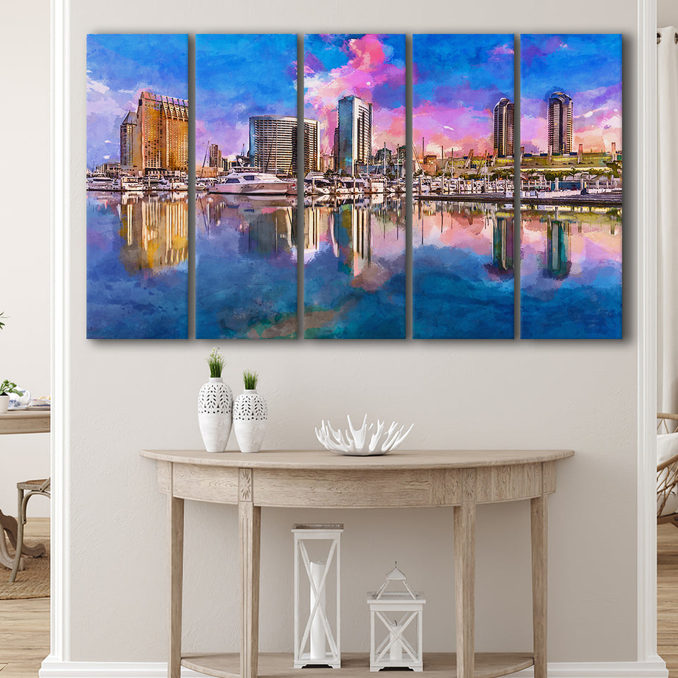 San Diego California Usa Downtown City 5 Pieces Extra Large Canvas Prints Wall Art Home Decor