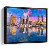 San Diego California Usa Downtown City City Art Watercolor Framed Canvas Prints Wall Art Home Decor,Floating Frame