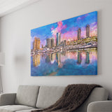 San Diego California Usa Downtown City City Art Watercolor Canvas Prints Wall Art Home Decor, Large Canvas