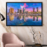 San Diego California Usa Downtown City City Art Watercolor Framed Canvas Prints Wall Art Home Decor,Floating Frame