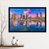 San Diego California Usa Downtown City City Art Watercolor Framed Canvas Prints Wall Art Home Decor,Floating Frame