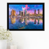 San Diego California Usa Downtown City City Art Watercolor Framed Canvas Prints Wall Art Home Decor,Floating Frame