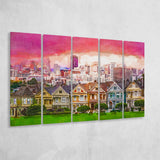 San Francisco California Cityscape Alamo Square 5 Pieces Extra Large Canvas Prints Wall Art Home Decor