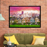 San Francisco California Cityscape Alamo Square City Art Watercolor Framed Art Prints Wall Art Decor,Framed Picture