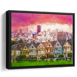 San Francisco California Cityscape Alamo Square City Art Watercolor Framed Canvas Prints Wall Art Home Decor,Floating Frame