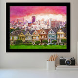 San Francisco California Cityscape Alamo Square City Art Watercolor Framed Art Prints Wall Art Decor,Framed Picture