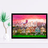 San Francisco California Cityscape Alamo Square City Art Watercolor Framed Art Prints Wall Art Decor,Framed Picture