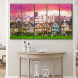 San Francisco California Cityscape Alamo Square 5 Pieces Extra Large Canvas Prints Wall Art Home Decor