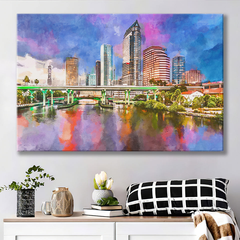 San Juan Puerto Rico Caribbean Coast City Art Watercolor Canvas Prints Wall Art Home Decor, Large Canvas