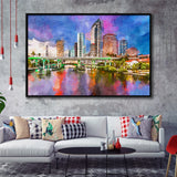 San Juan Puerto Rico Caribbean Coast City Art Watercolor Framed Canvas Prints Wall Art Home Decor,Floating Frame