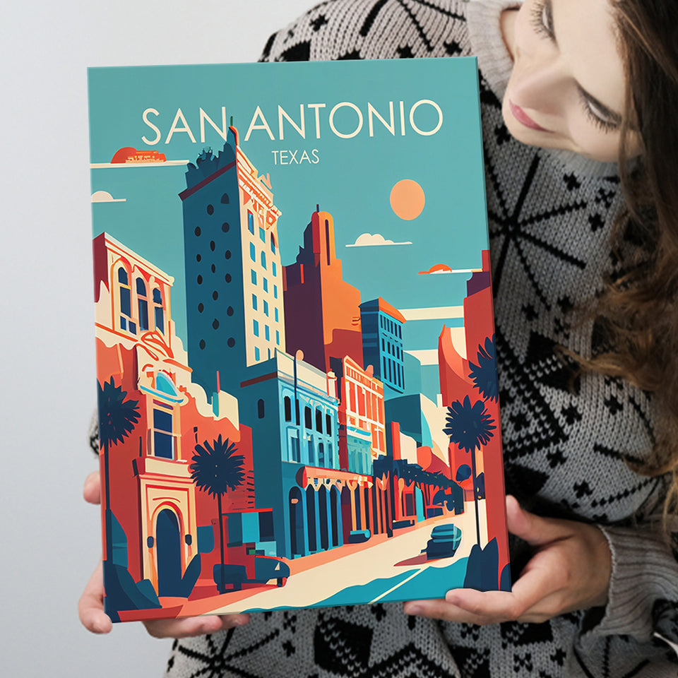 San Antonio Texas Retro Art Print ,City Art Print, Large Canvas, Canvas Print Wall Art Home Decor