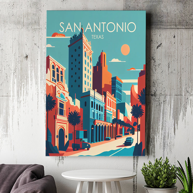 San Antonio Texas Retro Art Print ,City Art Print, Large Canvas, Canvas Print Wall Art Home Decor