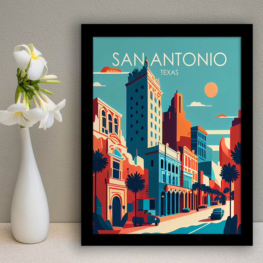 San Antonio Texas Retro Art Print, City Art Print, Framed Art Print Wall Art Home Decor, Framed Picture