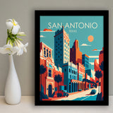San Antonio Texas Retro Art Print, City Art Print, Framed Art Print Wall Art Home Decor, Framed Picture