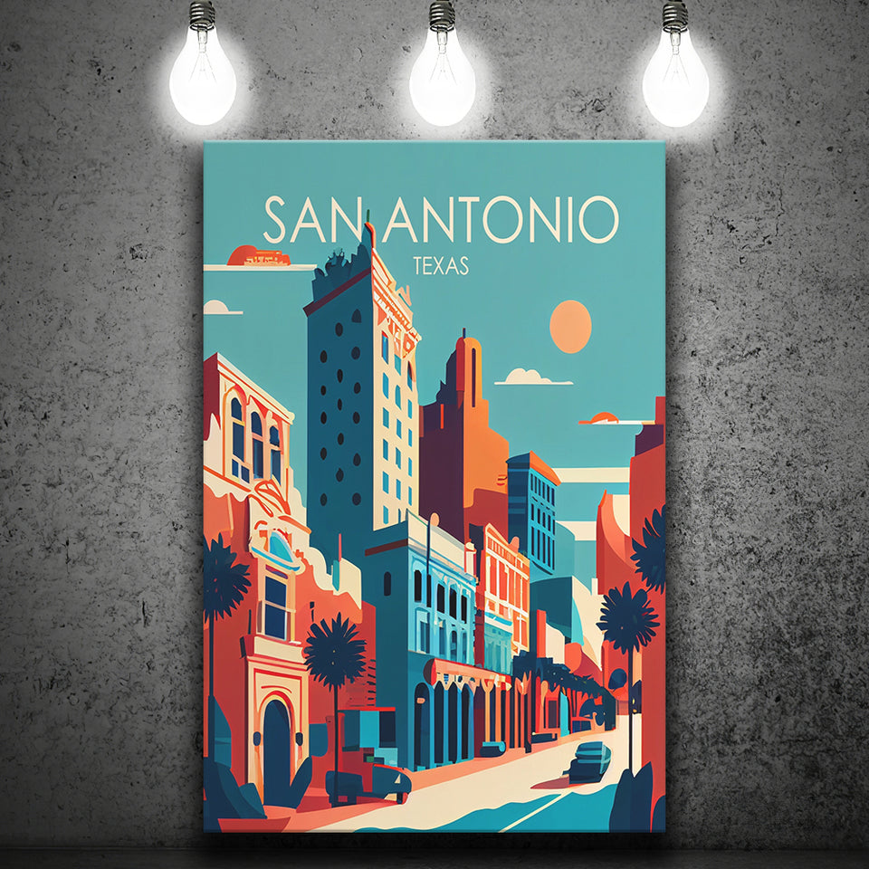 San Antonio Texas Retro Art Print ,City Art Print, Large Canvas, Canvas Print Wall Art Home Decor