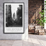 San Antonio, Usa Black And White Art Framed Canvas Prints Wall Art Home Decor, Floating Frame