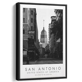 San Antonio, Usa Black And White Art Framed Canvas Prints Wall Art Home Decor, Floating Frame