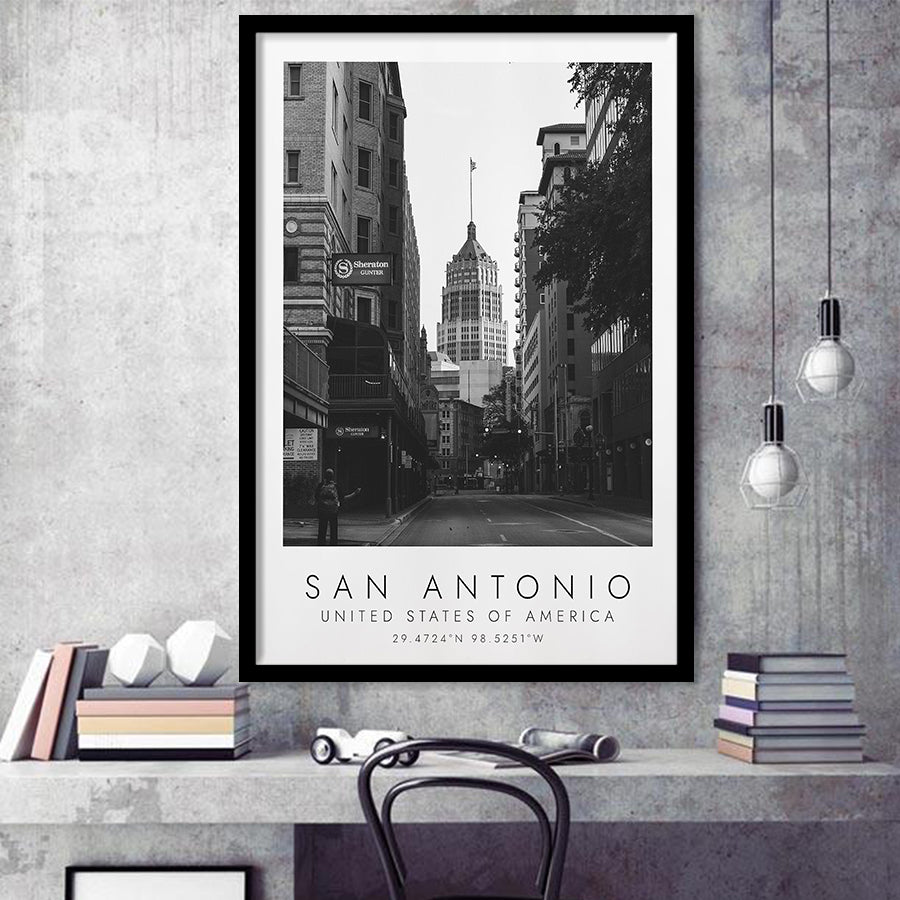 San Antonio, Usa Black And White Art Framed Art Prints Wall Art Decor, Framed Picture