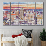 San Antonio Watercolor San Antonio Texas, 5 Pieces B, Multi Panel Canvas Prints Wall Art Decor