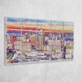 San Antonio Watercolor San Antonio Texas, 5 Pieces B, Multi Panel Canvas Prints Wall Art Decor