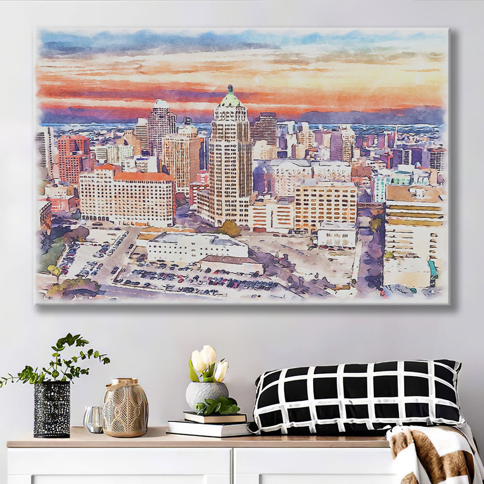 San Antonio Watercolor San Antonio Texas, Sport Art Prints Fan Gift, Canvas Prints Wall Art Decor