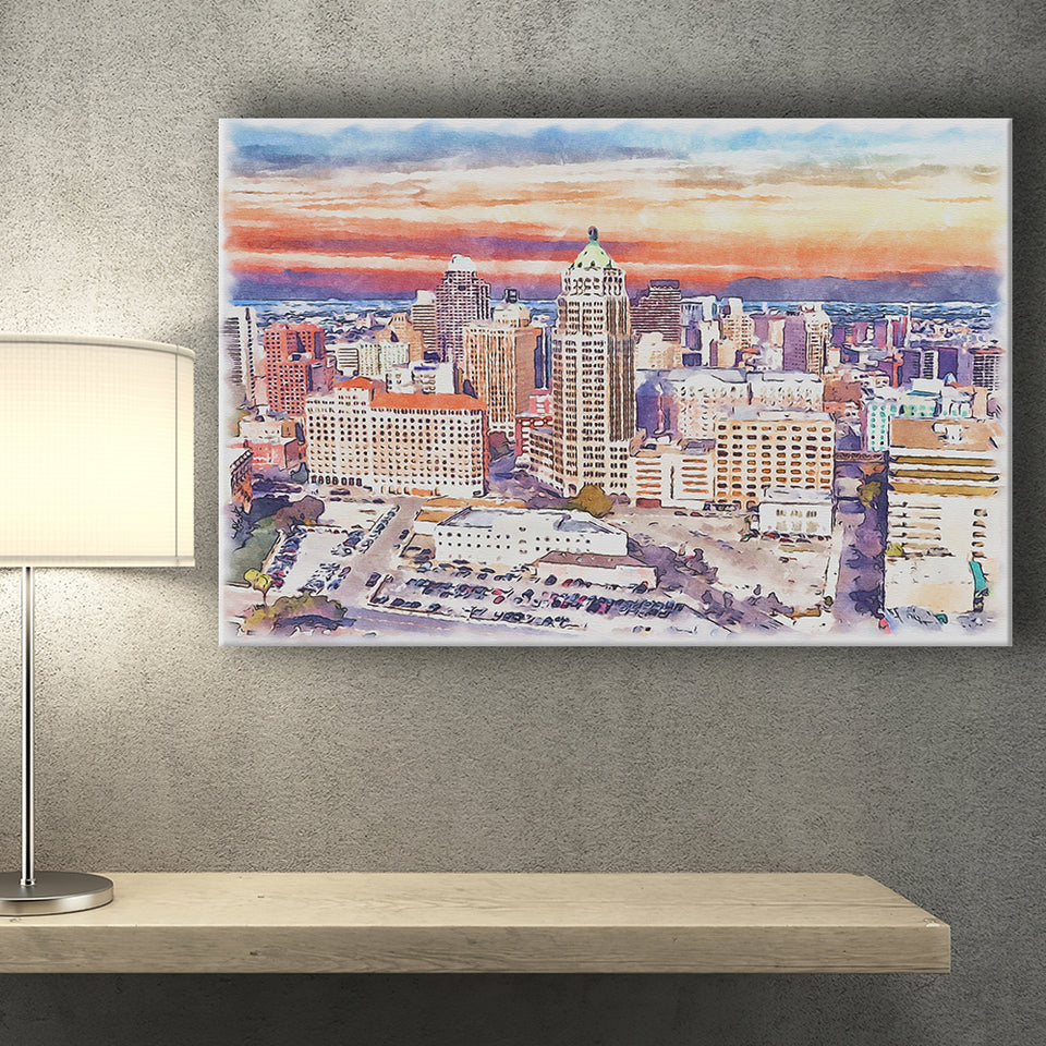 San Antonio Watercolor San Antonio Texas, Sport Art Prints Fan Gift, Canvas Prints Wall Art Decor