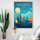 San Diego California Retro Art Print, Large Canvas, Framed Canvas Print Wall Art Home Decor, Floating Frame