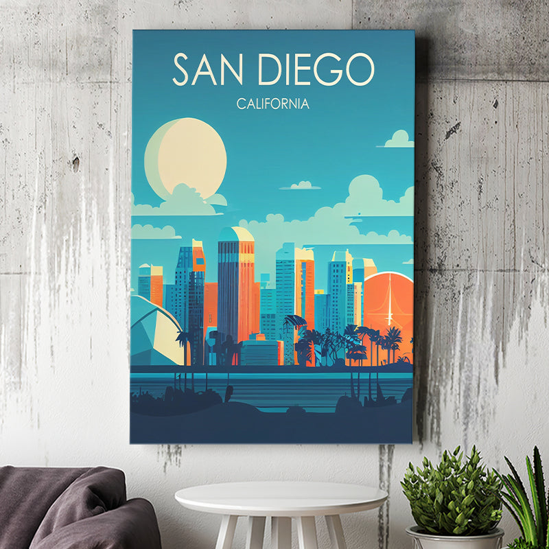 San Diego California Retro Art Print ,City Art Print, Large Canvas