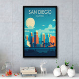 San Diego California Retro Art Print, Large Canvas, Framed Canvas Print Wall Art Home Decor, Floating Frame