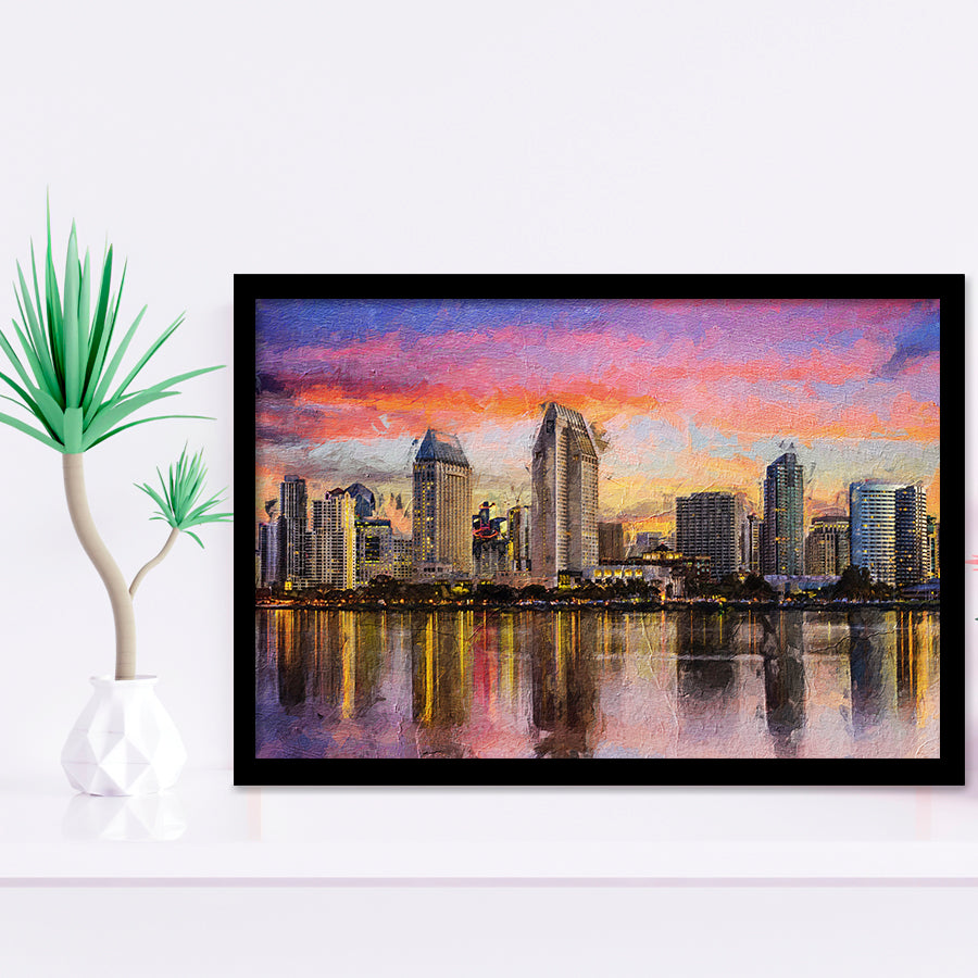 San Diego Cityscape at Sunset Framed Art Prints Wall Decor - Painting Prints, Framed Picture, Home Decor