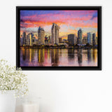 San Diego Cityscape at Sunset Framed Canvas Prints Wall Art Decor - Paiting Canvas, Art Prints, Floating Frame