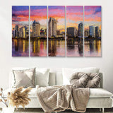 San Diego Cityscape at Sunset 5 Piece B Canvas Prints Wall Art Decor - Painting Canvas, Multi Panels