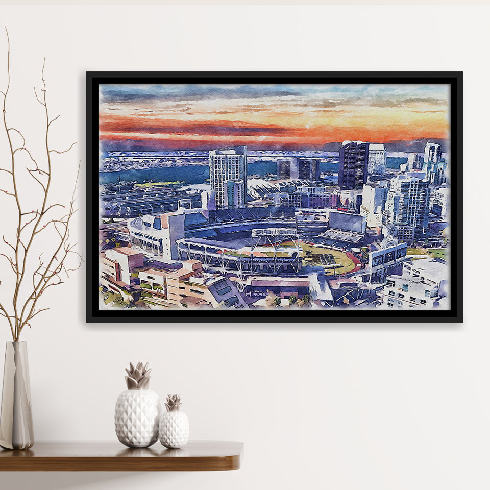 San Diego Padres Petco Park Watercolor, Sport Art Prints Fan Gift, Framed Canvas Prints Wall Art Decor