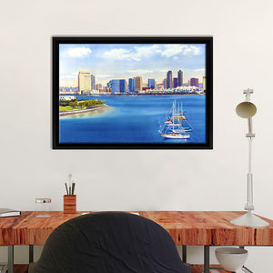 San Diego Skyline With Meridien Framed Canvas Wall Art - Framed Prints, Prints for Sale, Canvas Painting