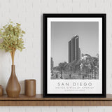 San Diego, Usa Black And White Art Framed Canvas Prints Wall Art Home Decor, Floating Frame