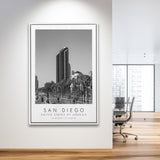 San Diego, Usa Black And White Art Framed Canvas Prints Wall Art Home Decor, Floating Frame