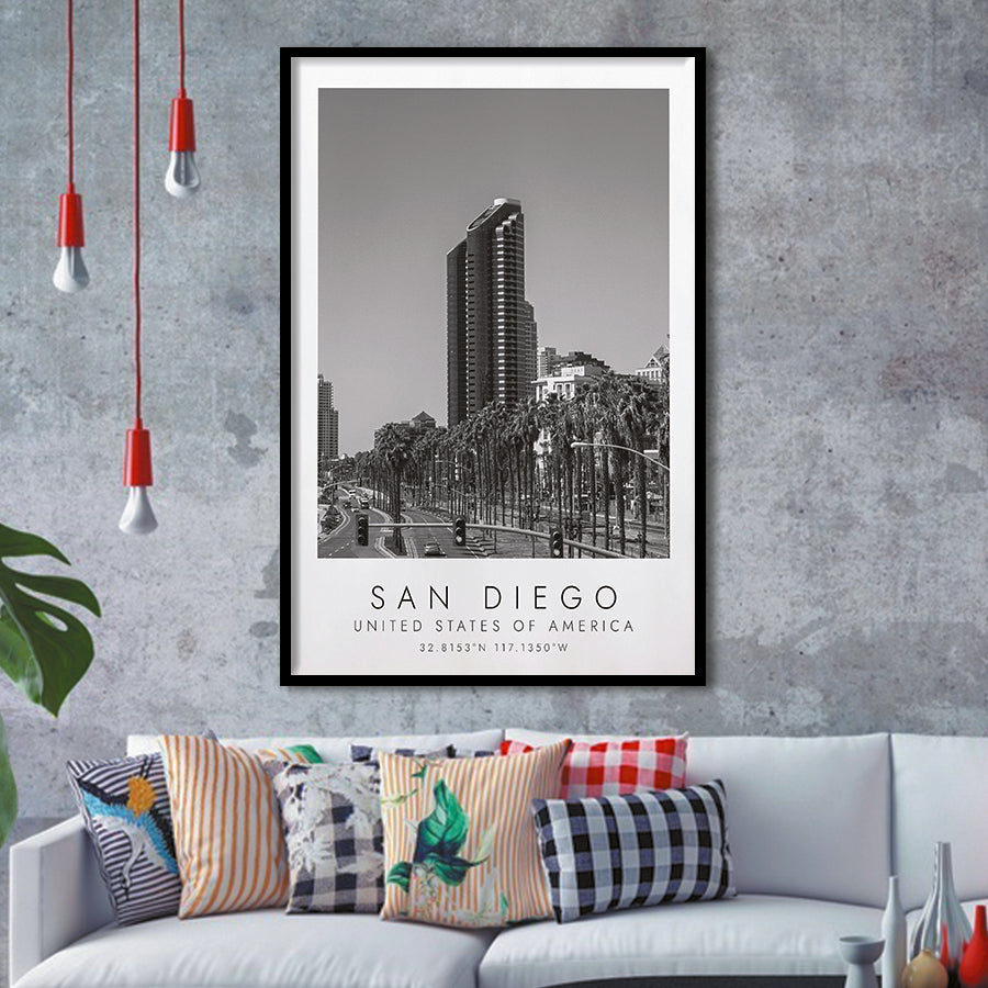 San Diego, Usa Black And White Art Framed Art Prints Wall Art Decor, Framed Picture