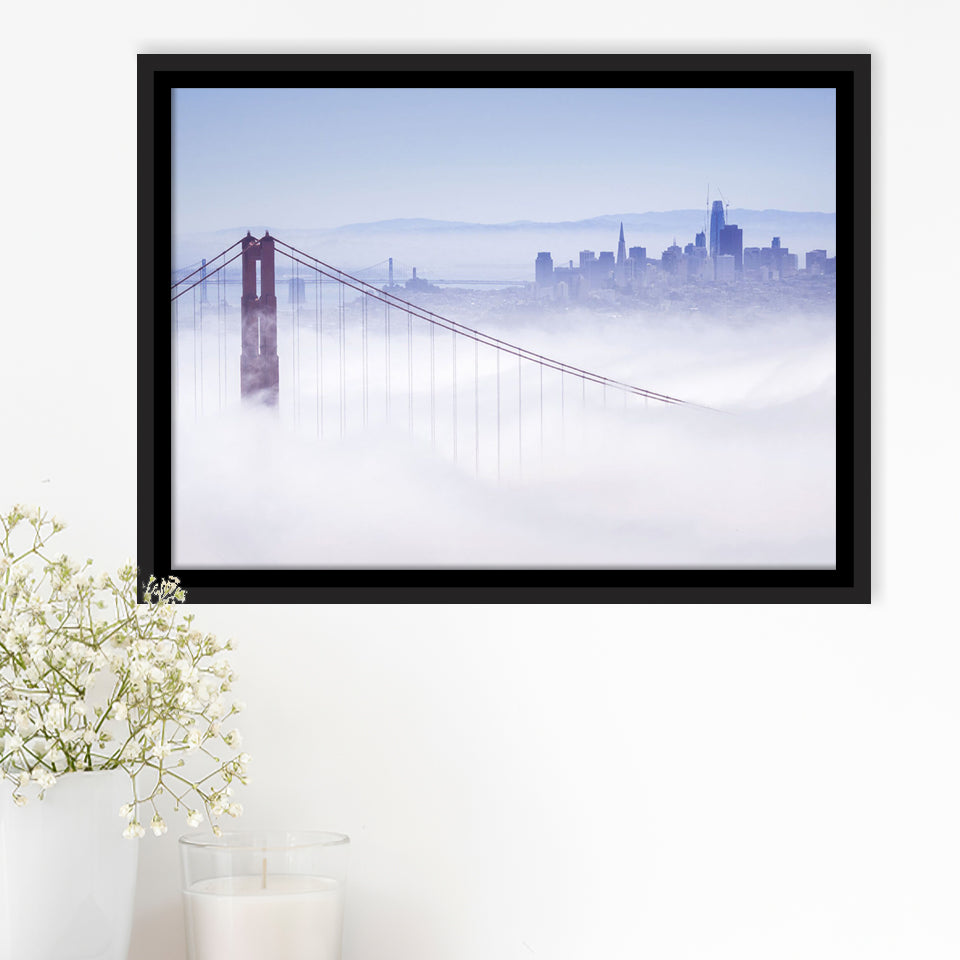 San Francisco Foggy City Framed Canvas Prints Wall Art Decor - Paiting Canvas, Art Prints, Floating Frame