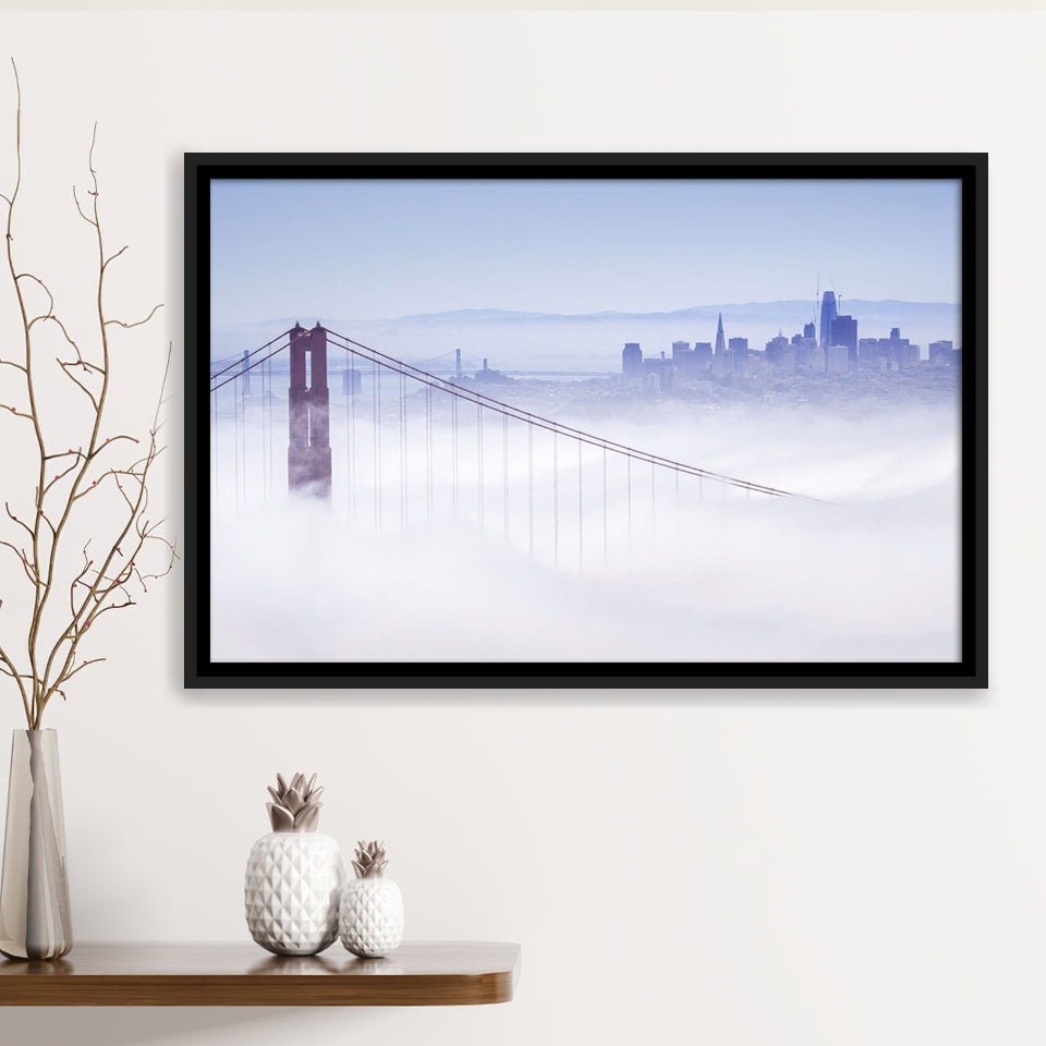 San Francisco Foggy City Framed Canvas Prints Wall Art Decor - Paiting Canvas, Art Prints, Floating Frame