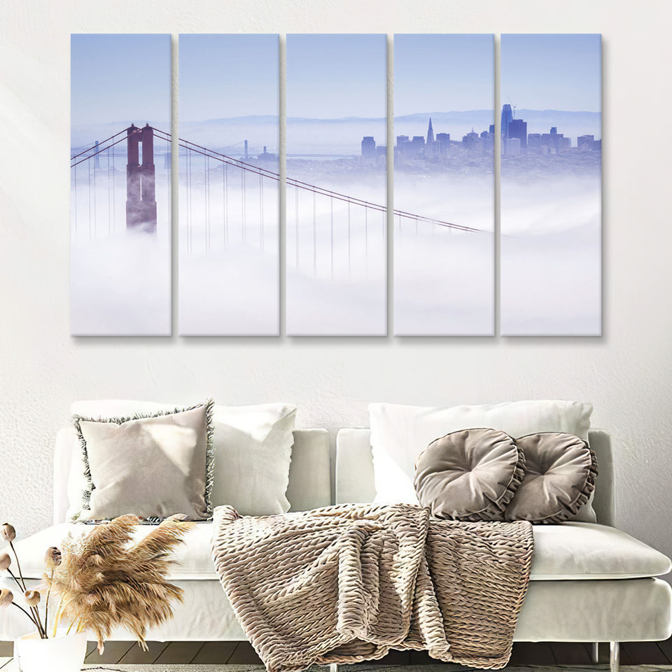 San Francisco Foggy City 5 Piece B Canvas Prints Wall Art Decor - Painting Canvas, Multi Panels