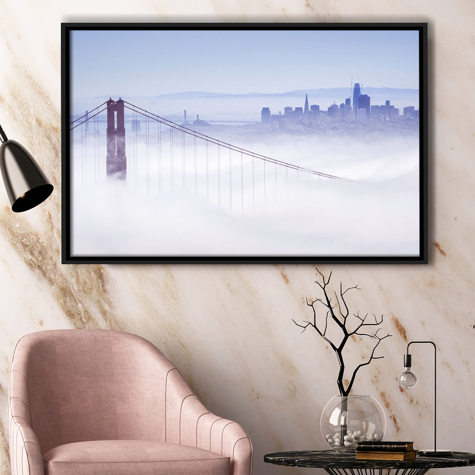 San Francisco Foggy City Framed Canvas Prints Wall Art Decor - Paiting Canvas, Art Prints, Floating Frame