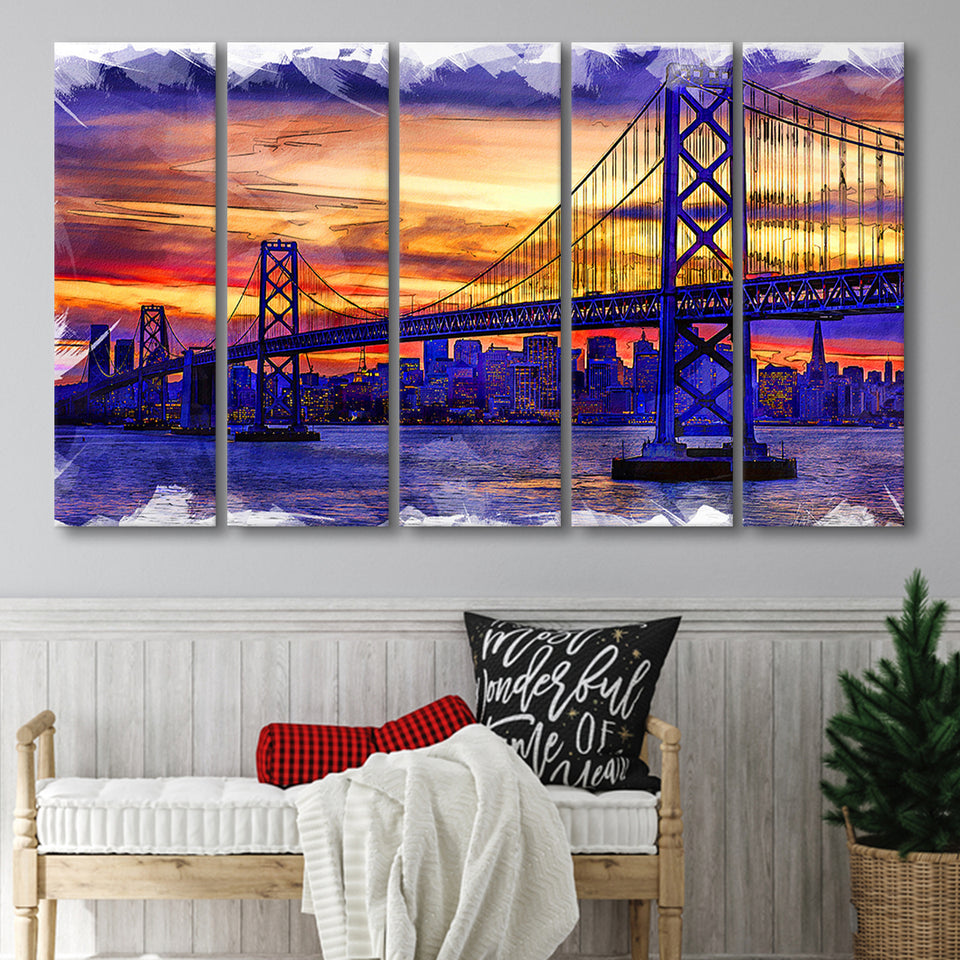 San Francisco Painting 5 Piece B Canvas Prints Wall Art Decor, Multi Panels,Large Canvas, Home Decor