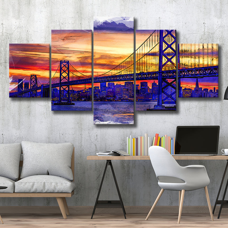San Francisco Painting 5 Pieces Canvas Prints Wall Art Decor - Painting Canvas, Mixed Canvas, Multi Panels