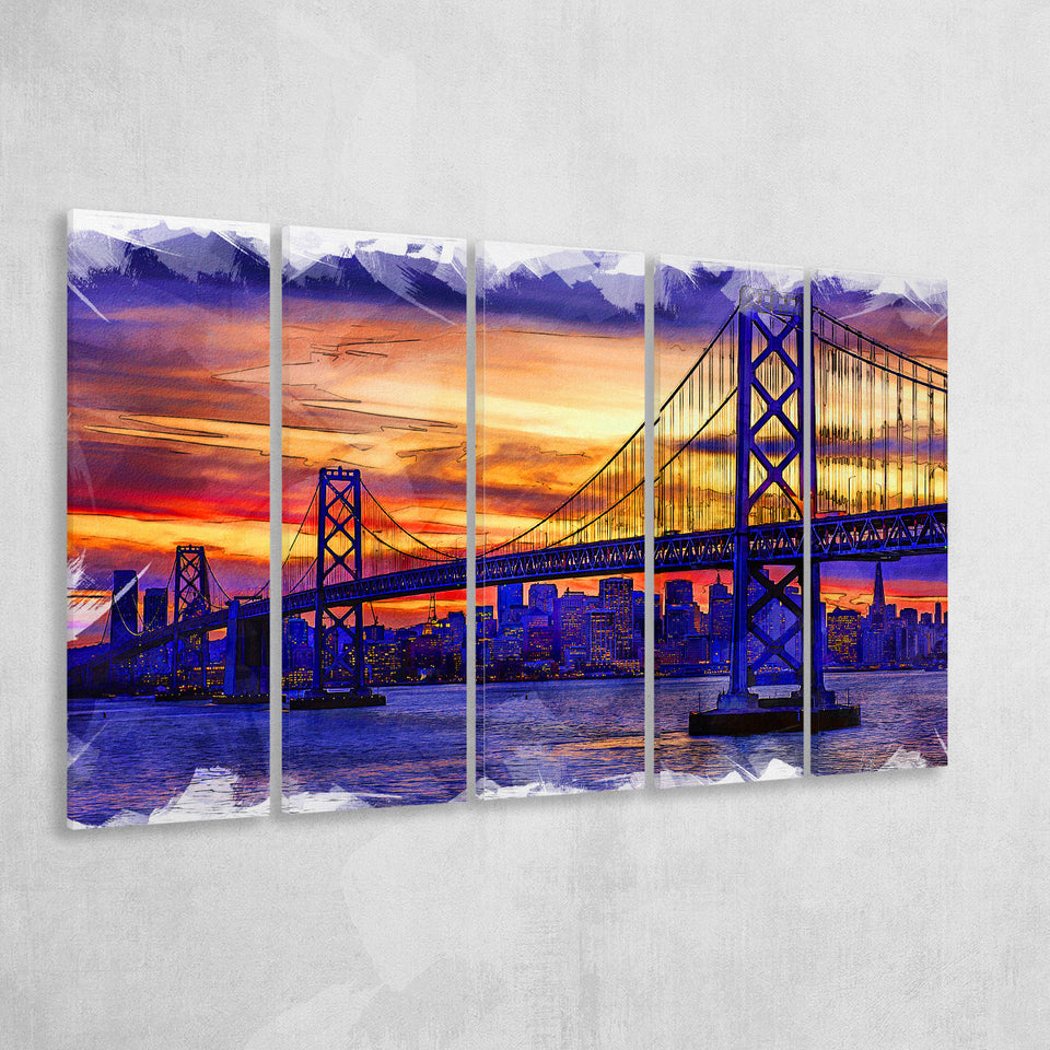 San Francisco Painting 5 Piece B Canvas Prints Wall Art Decor, Multi Panels,Large Canvas, Home Decor